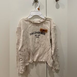 Zara Girls Cream 'California LA' Knit Top with Bow